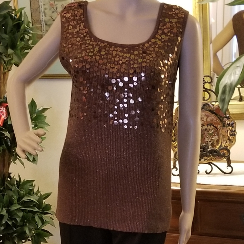 Brown Lurex Knit Sleeveless Top